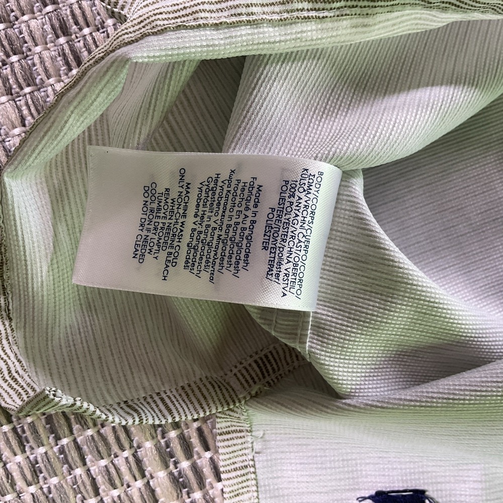Chaps Mens Large Short Sleeve Button Down Shirt Heather Gray Green Striped Mesh - Picture 11 of 13